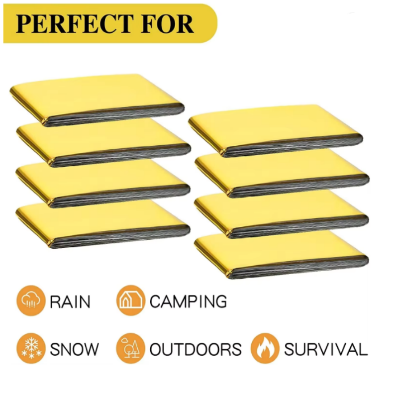 Survival Blanket Reflective - ผ้าห่มกู้ภัยแบบพกพา น้ำหนักเบา ทำจากอลูมิเนียมฟอยล์ สะท้อนความร้อน กันน้ำ ใช้สำหรับปฐมพยาบาลและเอาตัวรอดในกรณีฉุกเฉินกลางแจ้ง