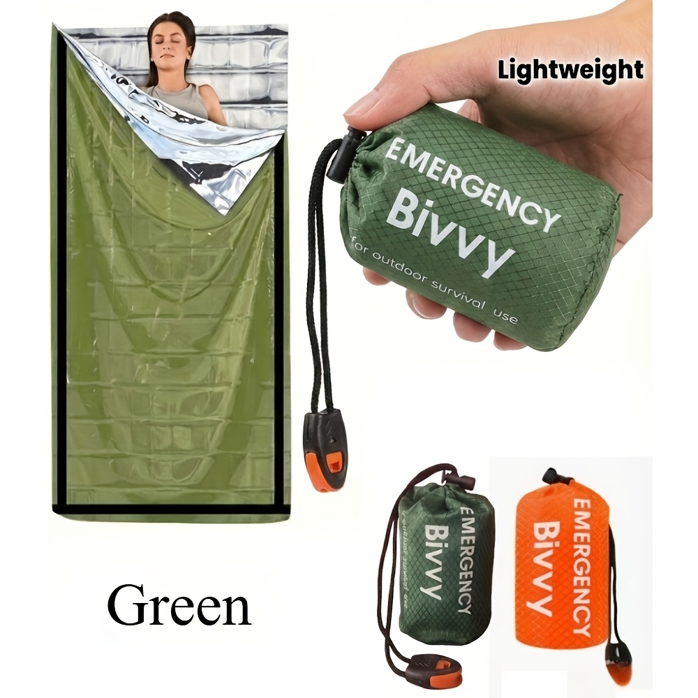 Bivy Bag Emergency - ชุดถุงนอนฉุกเฉิน 3 ชิ้นพร้อมสายรัด นกหวีด ผ้าห่มฉนวนกันความร้อน อุปกรณ์เบา