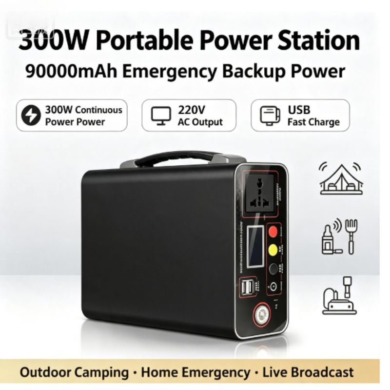 Solar Emergency Charger - สถานีไฟฟ้าพกพา 300W 220V, 333Wh, 90000mAh, เครื่องกำเนิดไฟฟ้าพลังงานแสงอาทิตย์,